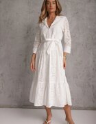 bisou's project Rochie-cămașă Albă Perforată din Țesătură de Bumbac Felicema