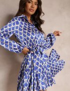 bisou's project Rochie cămașă Albastră cu volan și cu cordon care se leagă Calalla