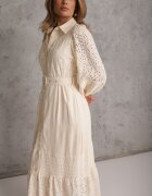 bisou's project Rochie-cămașă Bej Ajurată cu Curea din In și Viscoză Arinemes