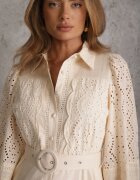 bisou's project Rochie-cămașă Bej Ajurată cu Curea din In și Viscoză Arinemes