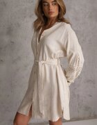 bisou's project Rochie-cămașă Bej cu Mâneci Brodate Legată în Talie Passacalia