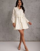 bisou's project Rochie cămașă bej perforată cu cordon legat Faeyela