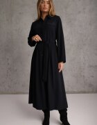 bisou's project Rochie cămașă evazată cu curea și inserții cu broderie din viscoză Nireval Bleumarin