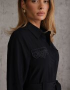 bisou's project Rochie cămașă evazată cu curea și inserții cu broderie din viscoză Nireval Bleumarin