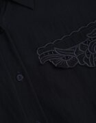 bisou's project Rochie cămașă evazată cu curea și inserții cu broderie din viscoză Nireval Bleumarin