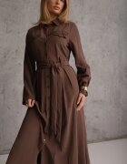 bisou's project Rochie cămașă evazată cu curea și inserții cu broderie din viscoză Nireval Maro