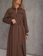 bisou's project Rochie cămașă evazată cu curea și inserții cu broderie din viscoză Nireval Maro