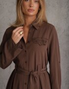 bisou's project Rochie cămașă evazată cu curea și inserții cu broderie din viscoză Nireval Maro