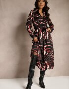 bisou's project Rochie cămașă Negru-Roșie cu croi evazat cu elastic în talie și imprimeu abstract Tinnelittia