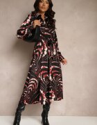 bisou's project Rochie cămașă Negru-Roșie cu croi evazat cu elastic în talie și imprimeu abstract Tinnelittia