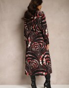 bisou's project Rochie cămașă Negru-Roșie cu croi evazat cu elastic în talie și imprimeu abstract Tinnelittia