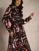 bisou's project Rochie cămașă Negru-Roșie cu croi evazat cu elastic în talie și imprimeu abstract Tinnelittia
