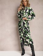 bisou's project Rochie Cămașă Verde Midi cu Curea Legată Elandrialia