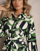 bisou's project Rochie Cămașă Verde Midi cu Curea Legată Elandrialia