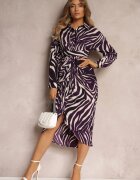 bisou's project Rochie cămașă Violet închis cu imprimeu zebră Maimuna