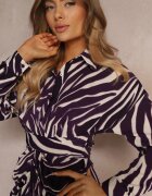 bisou's project Rochie cămașă Violet închis cu imprimeu zebră Maimuna