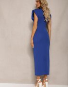 bisou's project Rochie cambrată bleumarin cu șliț și cu pernițe la umeri Melloretta