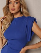 bisou's project Rochie cambrată bleumarin cu șliț și cu pernițe la umeri Melloretta