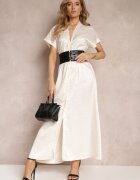 bisou's project Rochie cloș bej maxi cu mânecă scurtă și centură elastică Cruelli