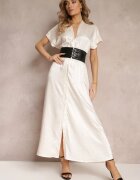 bisou's project Rochie cloș bej maxi cu mânecă scurtă și centură elastică Cruelli