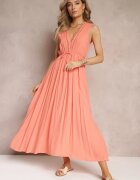 bisou's project Rochie Cloș Portocalie Maxi cu Elastic în Talie și Nasturi Decorativi din Viscoză Vianna