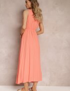 bisou's project Rochie Cloș Portocalie Maxi cu Elastic în Talie și Nasturi Decorativi din Viscoză Vianna