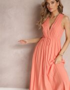 bisou's project Rochie Cloș Portocalie Maxi cu Elastic în Talie și Nasturi Decorativi din Viscoză Vianna