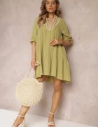 bisou's project Rochie Cloș Verde Mini Decorată cu împletitură la decolteu Rufta