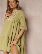 bisou's project Rochie Cloș Verde Mini Decorată cu împletitură la decolteu Rufta
