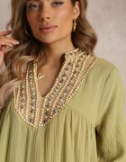 bisou's project Rochie Cloș Verde Mini Decorată cu împletitură la decolteu Rufta