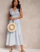 bisou's project Rochie Croșetată Albastră Maxi cu Decolteu Adânc și Volan la Bază Annama