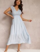bisou's project Rochie Croșetată Albastră Maxi cu Decolteu Adânc și Volan la Bază Annama