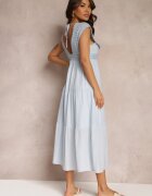 bisou's project Rochie Croșetată Albastră Maxi cu Decolteu Adânc și Volan la Bază Annama