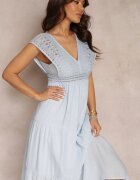 bisou's project Rochie Croșetată Albastră Maxi cu Decolteu Adânc și Volan la Bază Annama