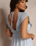 bisou's project Rochie Croșetată Albastră Maxi cu Decolteu Adânc și Volan la Bază Annama