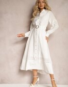 bisou's project Rochie cu nasturi Albă cu Centură din Material și Cataramă Kastria