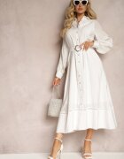 bisou's project Rochie cu nasturi Albă cu Centură din Material și Cataramă Kastria