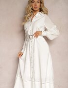 bisou's project Rochie cu nasturi Albă cu Centură din Material și Cataramă Kastria
