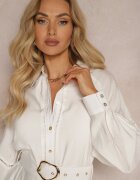 bisou's project Rochie cu nasturi Albă cu Centură din Material și Cataramă Kastria