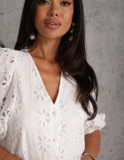 bisou's project Rochie cu nasturi din bumbac cu model floral ajurat Bamese Albă