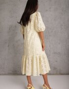 bisou's project Rochie cu nasturi din bumbac cu model floral ajurat Bamese Galbenă