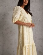 bisou's project Rochie cu nasturi din bumbac cu model floral ajurat Bamese Galbenă