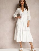 bisou's project Rochie de bumbac albă cu croială evazată finisată cu inserții ajurate Perline
