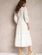 bisou's project Rochie de bumbac albă cu croială evazată finisată cu inserții ajurate Perline
