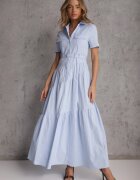 bisou's project Rochie de bumbac albastră evazată cambrată în talie Nenefia
