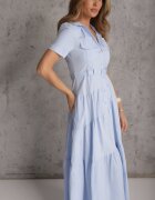 bisou's project Rochie de bumbac albastră evazată cambrată în talie Nenefia