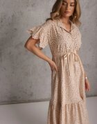 bisou's project Rochie de bumbac Bej cu croi cloș cu broderie cu nasturi și elastic în talie Lovarae