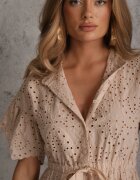 bisou's project Rochie de bumbac Bej cu croi cloș cu broderie cu nasturi și elastic în talie Lovarae