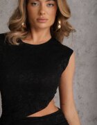 bisou's project Rochie de seară neagră din dantelă cu decupaj asimetric în talie Kalimeia