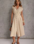 bisou's project Rochie de vară din viscoză croi cămașă fără mâneci cu curea Hedaleia Bej